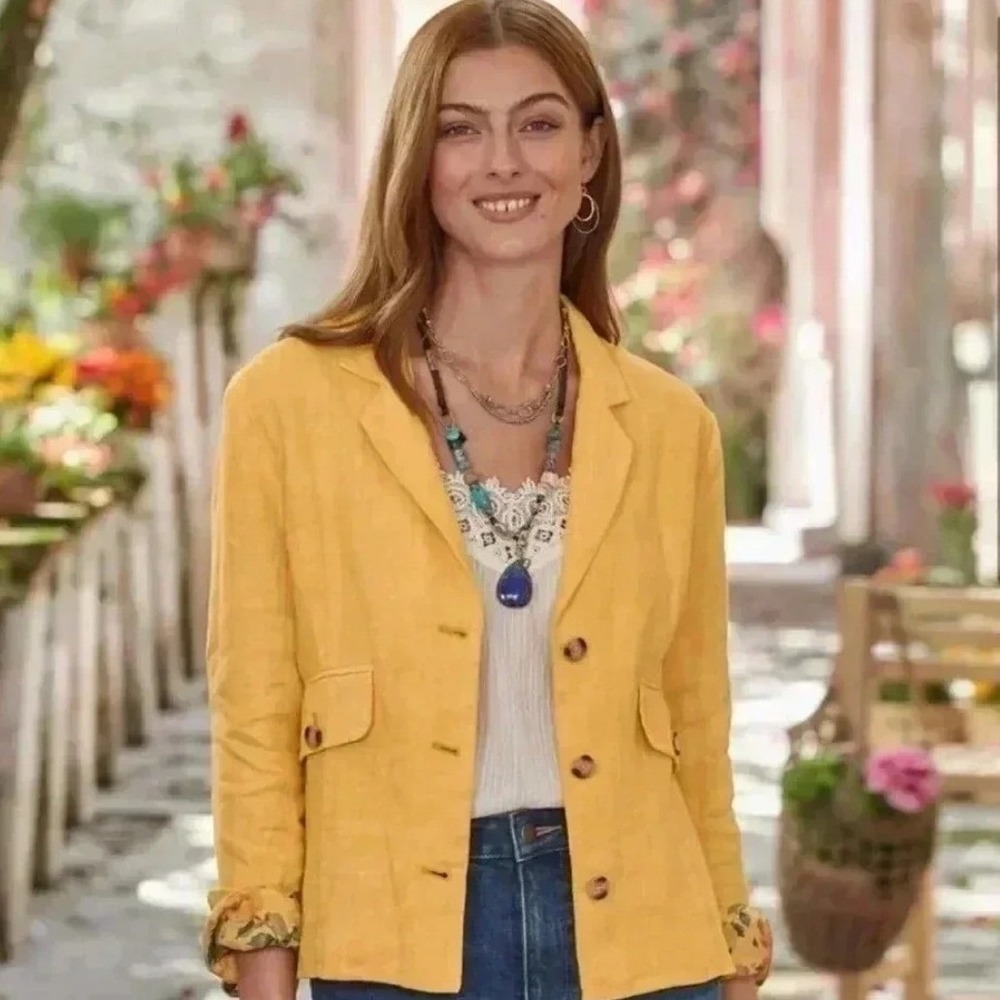 Sundance Pippa Linen Blazer in Sunset Yellow SZ M Summer Beach Vacation Boho
